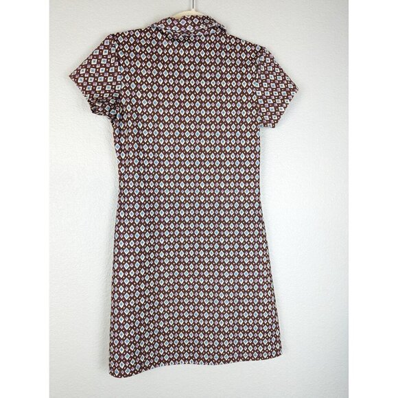 EXPRESS 90S VINTAGE VTG COLLARED MINI DRESS 70s Brown Retro S Y2K - Picture 3 of 9